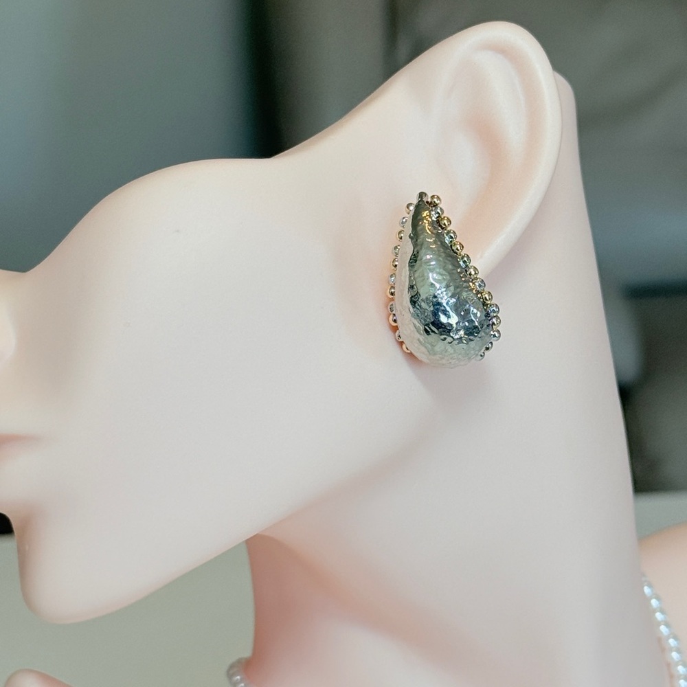 Silver Teardrop Beaded Edge Earrings - Women Jewelry